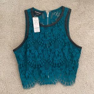 BEBE teal lace crop top